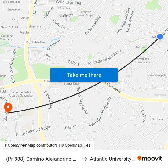(Pr-838) Camino Alejandrino Antes Calle A to Atlantic University College map
