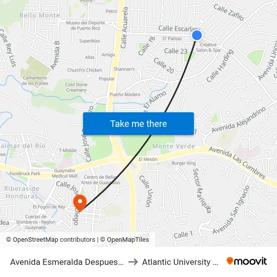 Avenida Esmeralda Despues Calle 26 to Atlantic University College map