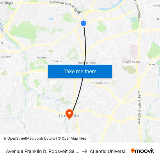 Avenida Franklin D. Roosvelt Salida Carretera Pr-2 to Atlantic University College map