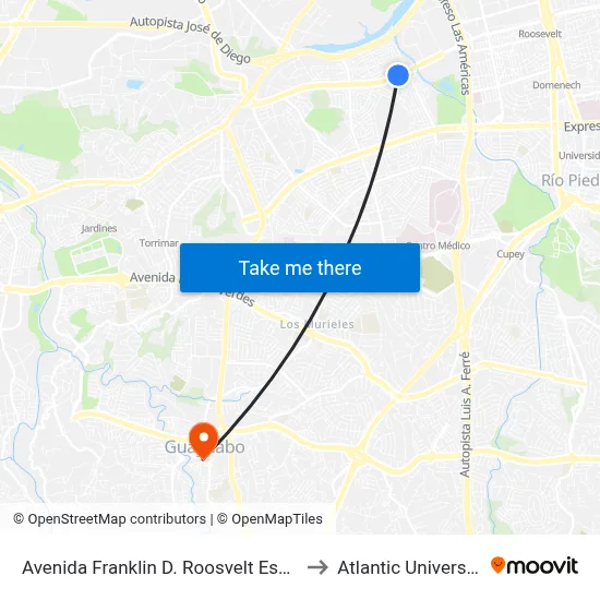 Avenida Franklin D. Roosvelt Esquina Calle 19 N.E. to Atlantic University College map