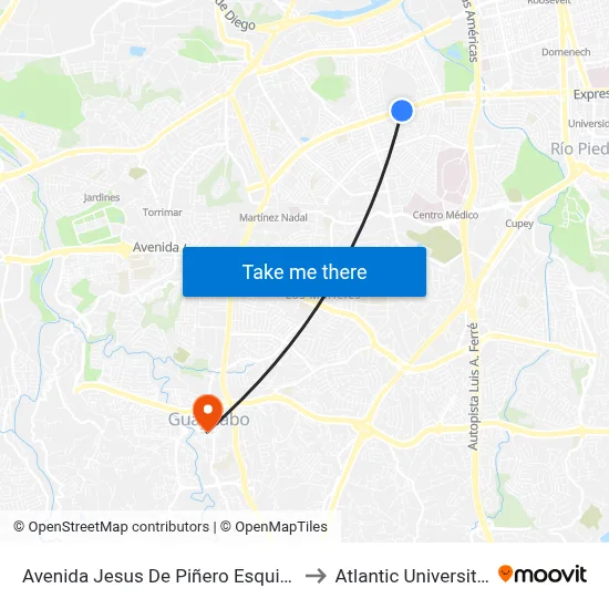 Avenida Jesus De Piñero Esquina Calle 25 S.E. to Atlantic University College map
