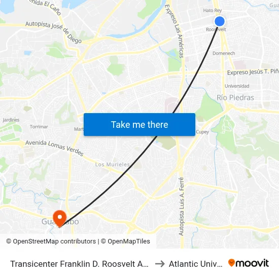 Transicenter Franklin D. Roosvelt Antes Avenida Luis Muñoz Rivera to Atlantic University College map