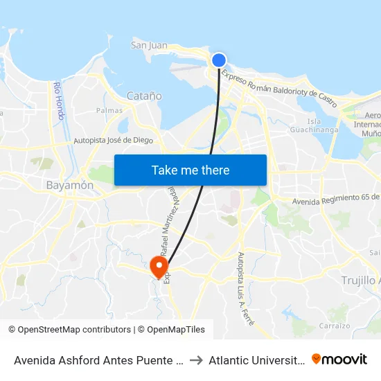 Avenida Ashford Antes Puente Los Hermanos to Atlantic University College map