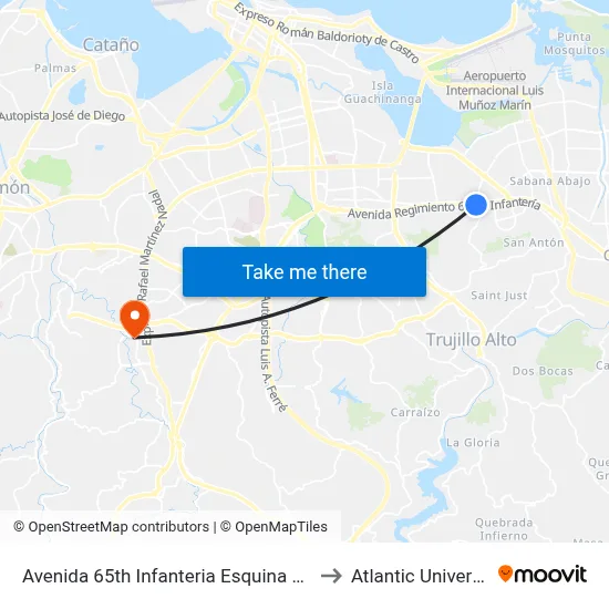 Avenida 65th Infanteria Esquina Carretera 849 (Pr-849) to Atlantic University College map