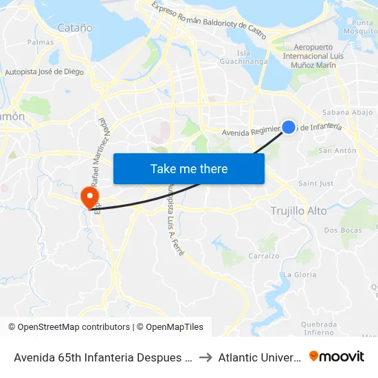 Avenida 65th Infanteria Despues Avenida Monte Carlos to Atlantic University College map