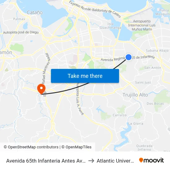 Avenida 65th Infanteria Antes Avenida Monte Carlos to Atlantic University College map