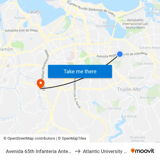 Avenida 65th Infanteria Antes Calle 31 to Atlantic University College map