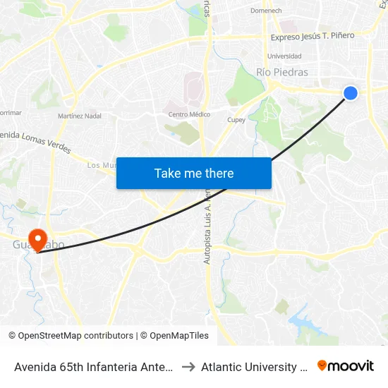 Avenida 65th Infanteria Antes Calle 13 to Atlantic University College map