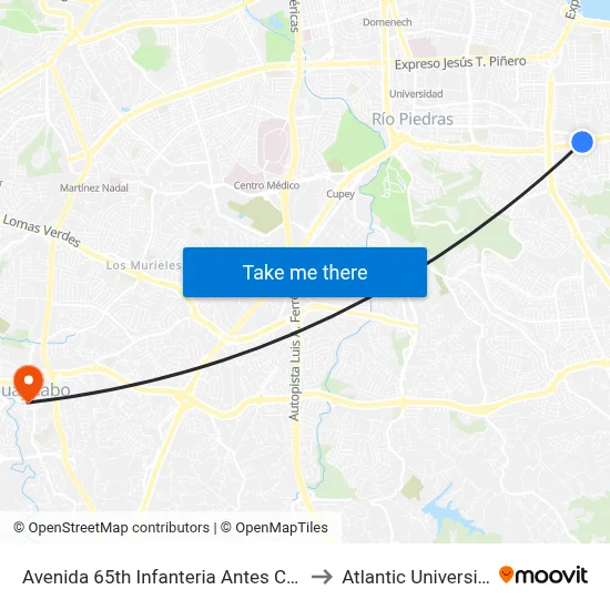Avenida 65th Infanteria Antes Calle Juan P. Reyes to Atlantic University College map