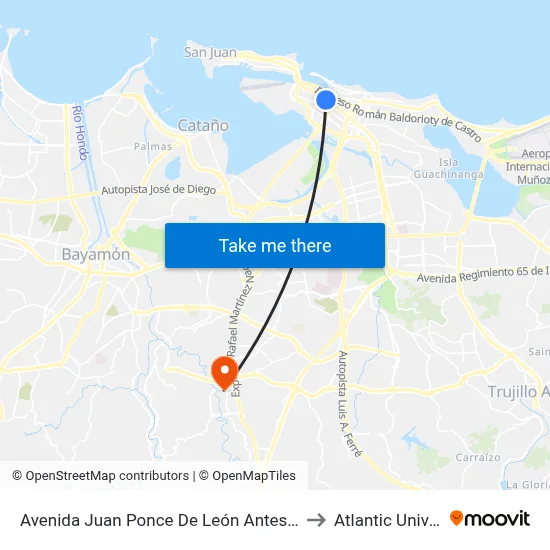 Avenida Juan Ponce De León Antes Lado Opuesto Calle Roncabado to Atlantic University College map