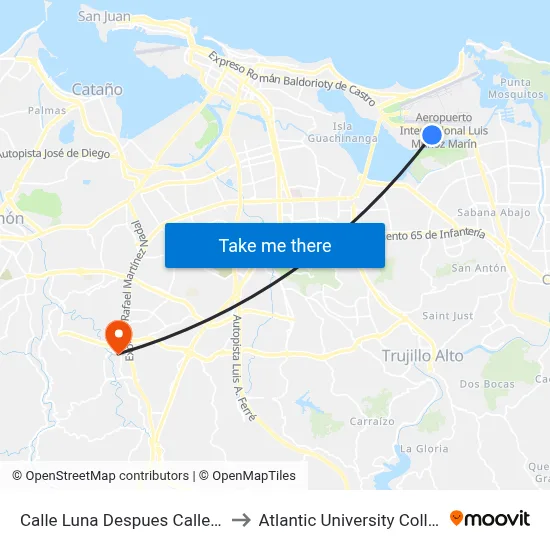 Calle Luna Despues Calle Sol to Atlantic University College map