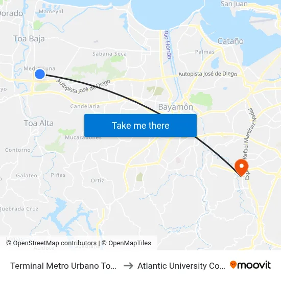Terminal Metro Urbano Toa Baja to Atlantic University College map