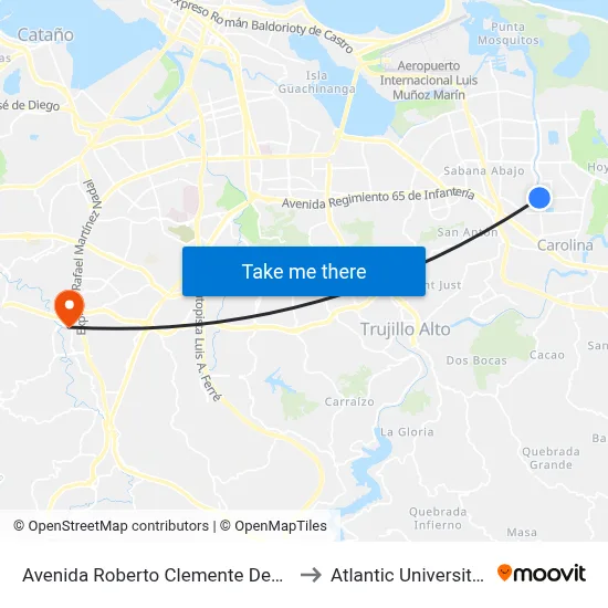 Avenida Roberto Clemente Despues Calle 73 to Atlantic University College map