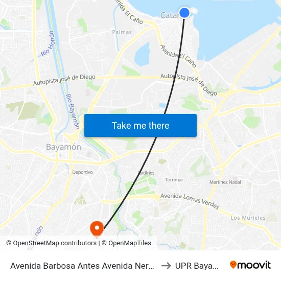 Avenida Barbosa Antes Avenida Nereidas to UPR Bayamón map