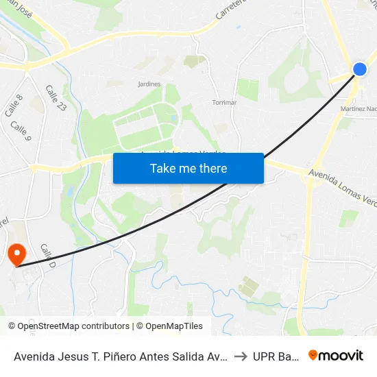 Avenida Jesus T. Piñero Antes Salida Avenida Martinez Nadal to UPR Bayamón map