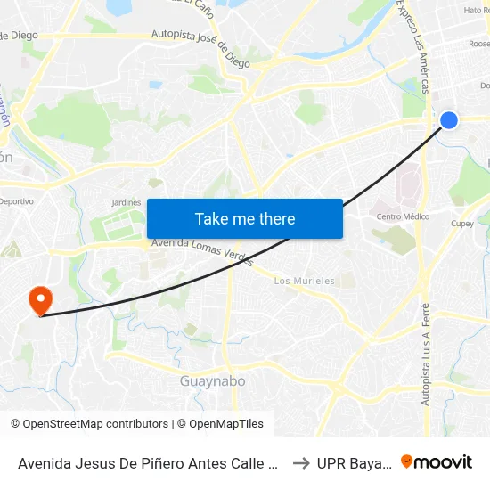 Avenida Jesus De Piñero Antes Calle Nostre Dane to UPR Bayamón map