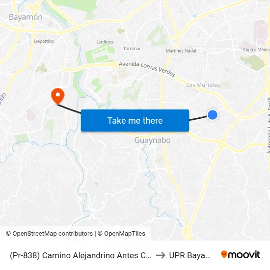 (Pr-838) Camino Alejandrino Antes Calle A to UPR Bayamón map