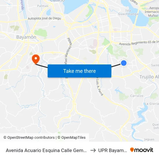 Avenida Acuario Esquina Calle Gemenis to UPR Bayamón map