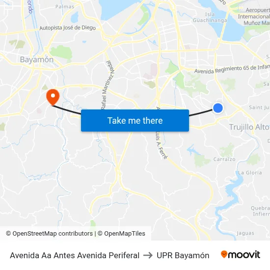 Avenida Aa Antes Avenida Periferal to UPR Bayamón map
