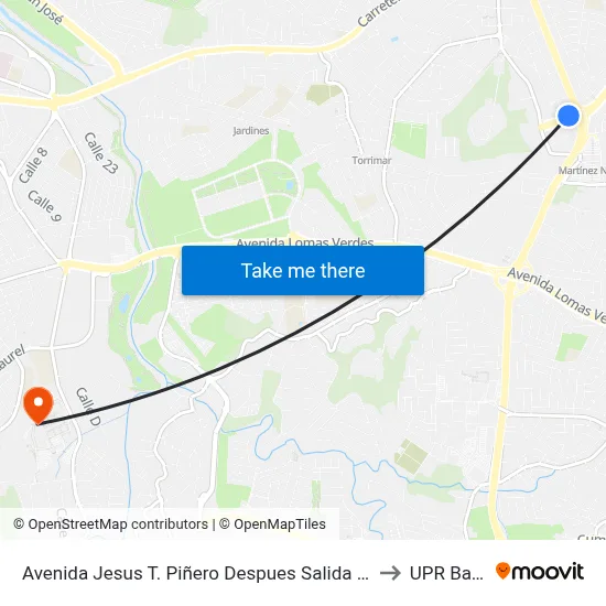 Avenida Jesus T. Piñero Despues Salida Avenida Martinez Nadal to UPR Bayamón map