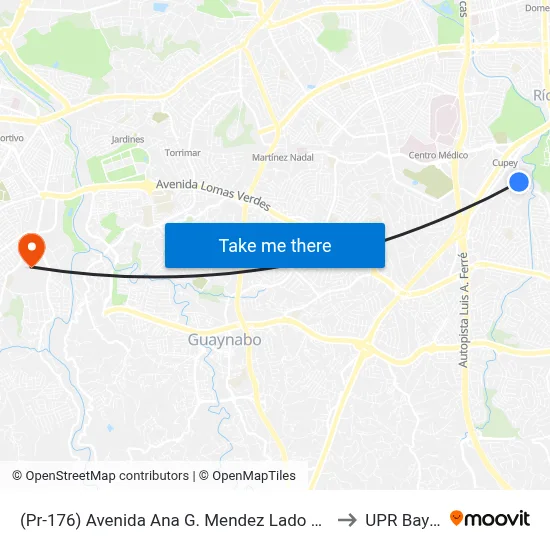 (Pr-176) Avenida Ana G. Mendez Lado Opuesto Calle Rhin to UPR Bayamón map