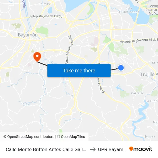 Calle Monte Britton Antes Calle Gallegos to UPR Bayamón map