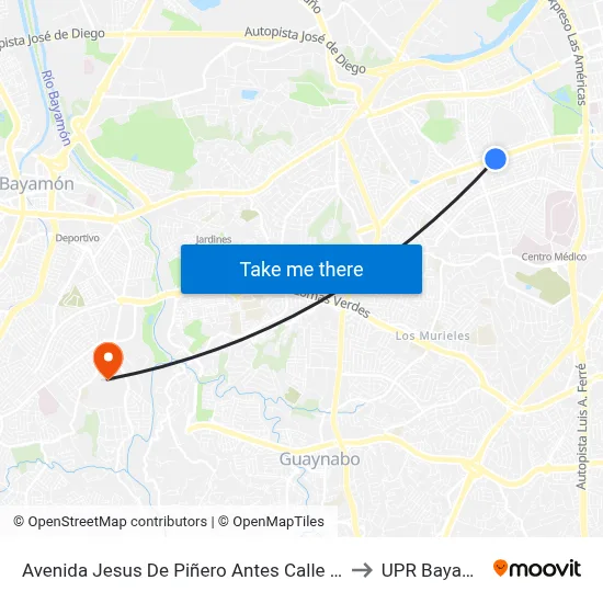 Avenida Jesus De Piñero Antes Calle 15 S.E. to UPR Bayamón map