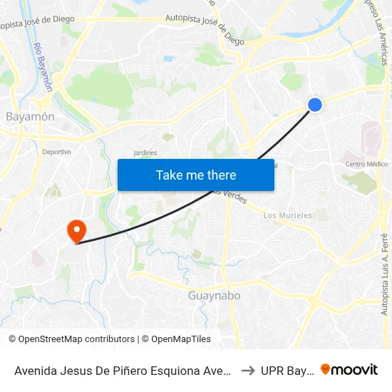 Avenida Jesus De Piñero Esquiona Avenida José De Diego to UPR Bayamón map