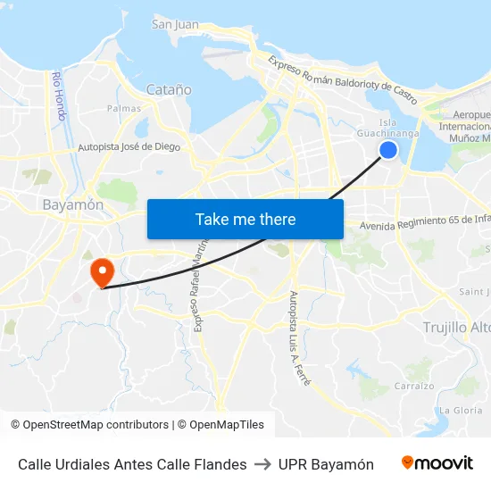 Calle Urdiales Antes Calle Flandes to UPR Bayamón map