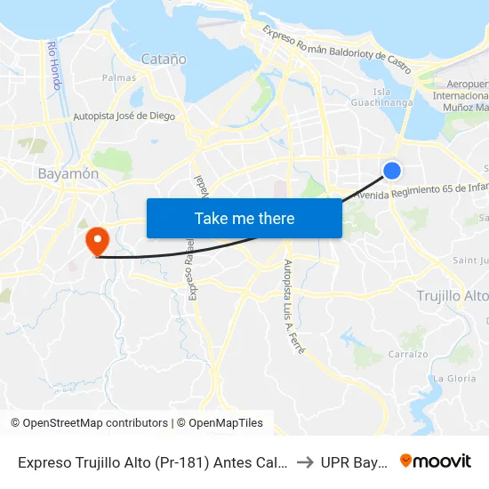 Expreso Trujillo Alto (Pr-181) Antes Calle Julio Andino to UPR Bayamón map