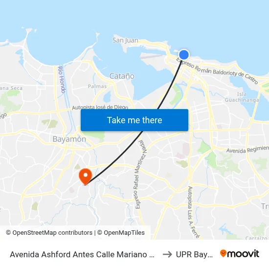 Avenida Ashford Antes Calle Mariano Ramirez Bages to UPR Bayamón map