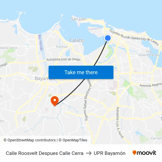 Calle Roosvelt Despues Calle Cerra to UPR Bayamón map