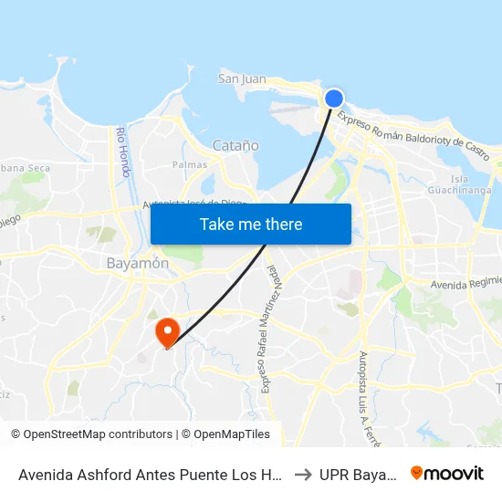 Avenida Ashford Antes Puente Los Hermanos to UPR Bayamón map