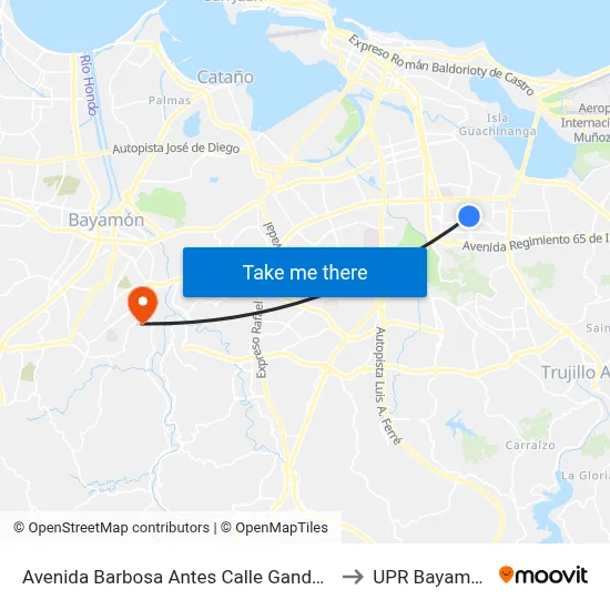 Avenida Barbosa Antes Calle Gandara to UPR Bayamón map