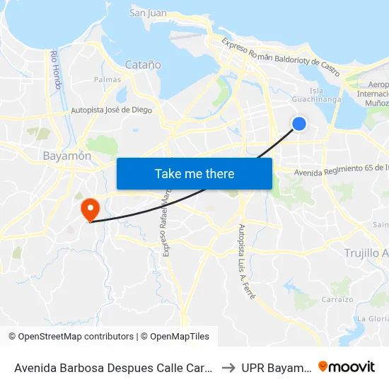 Avenida Barbosa Despues Calle Carolina to UPR Bayamón map