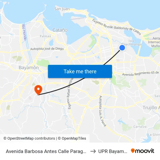 Avenida Barbosa Antes Calle Paraguay to UPR Bayamón map