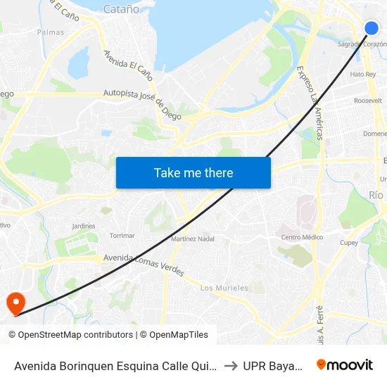 Avenida Borinquen Esquina Calle Quinones to UPR Bayamón map