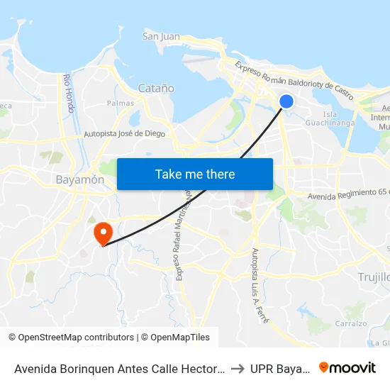 Avenida Borinquen Antes Calle Hector Urdaneta to UPR Bayamón map