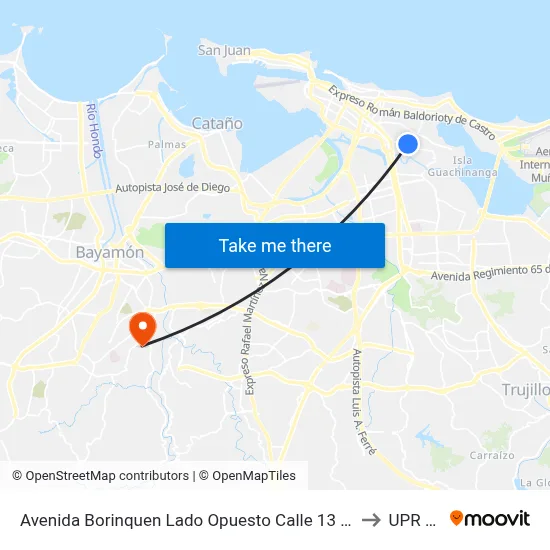 Avenida Borinquen Lado Opuesto Calle 13 (Construccion Plaza Barcelo No Tiene Letrero) to UPR Bayamón map