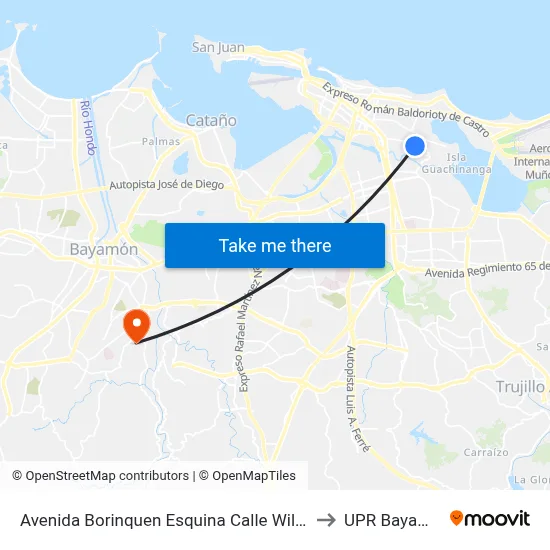 Avenida Borinquen Esquina Calle Williams to UPR Bayamón map