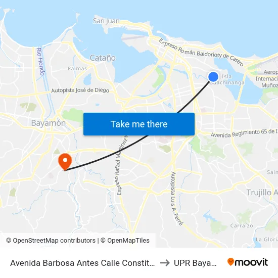 Avenida Barbosa Antes Calle Constitucion to UPR Bayamón map