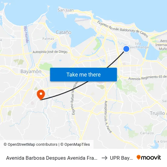 Avenida Barbosa Despues Avenida Franklin D. Roosvelt to UPR Bayamón map