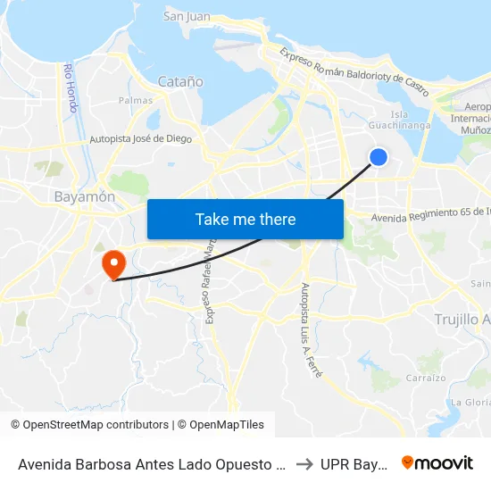 Avenida Barbosa Antes Lado Opuesto Calle Carolina to UPR Bayamón map