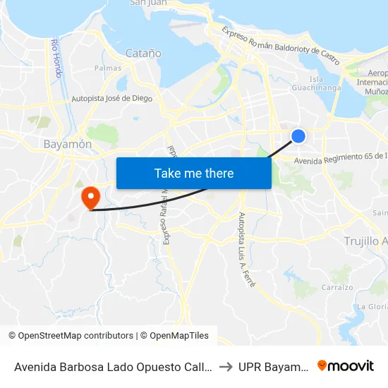 Avenida Barbosa Lado Opuesto Calle 2 to UPR Bayamón map
