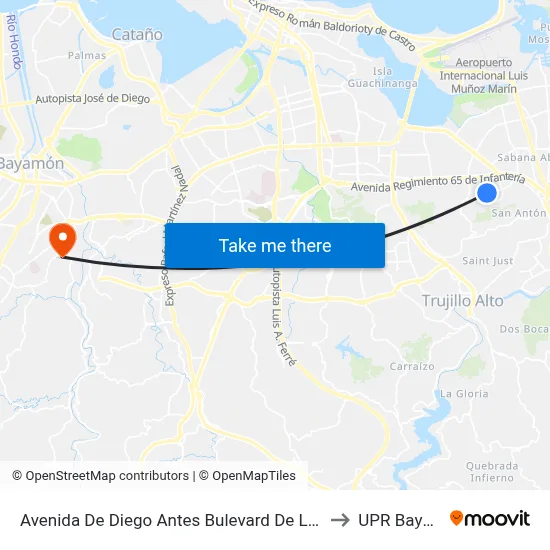 Avenida De Diego Antes Bulevard De La Media Luna to UPR Bayamón map