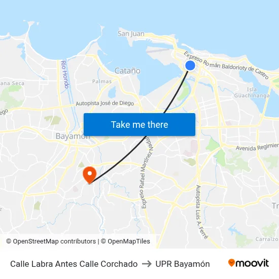 Calle Labra Antes Calle Corchado to UPR Bayamón map