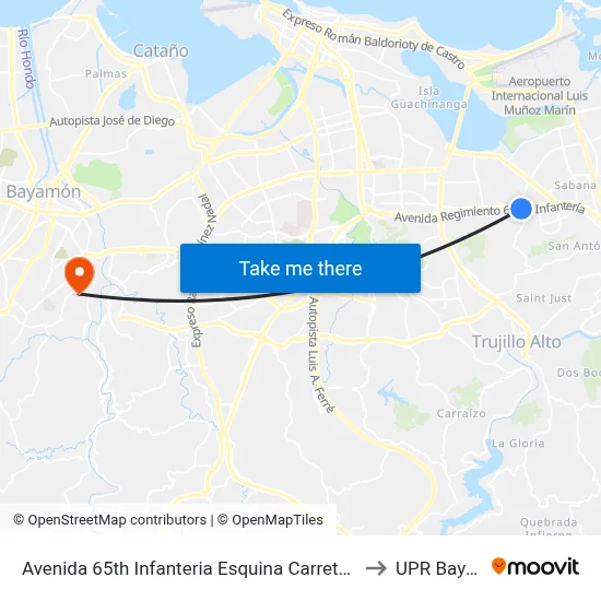 Avenida 65th Infanteria Esquina Carretera 849 (Pr-849) to UPR Bayamón map