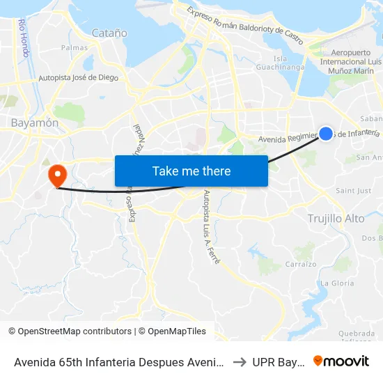 Avenida 65th Infanteria Despues Avenida Monte Carlos to UPR Bayamón map