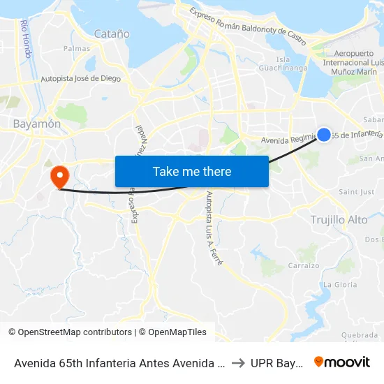 Avenida 65th Infanteria Antes Avenida Monte Carlos to UPR Bayamón map