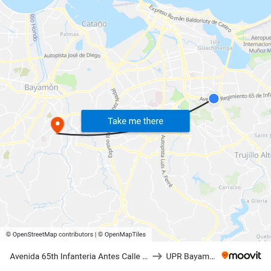 Avenida 65th Infanteria Antes Calle 13 to UPR Bayamón map